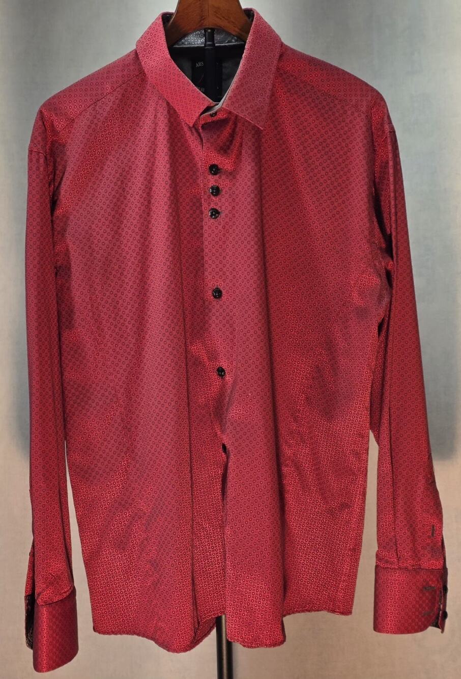 Absolute Rebellion Men's XL Slim Fit Dress Shirt Red Geometric Constrast Cuff‎